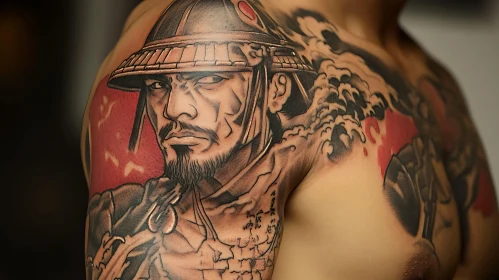 Detailed Samurai Tattoo on Shoulder