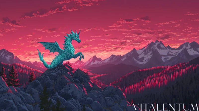 AI ART Turquoise Dragon in Mountain Landscape