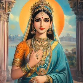 Traditional Indian Beauty with Golden Jewelry