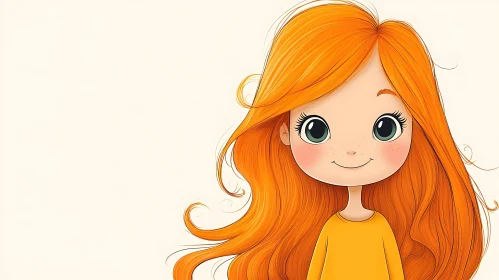 Cute Cartoon Girl with Flowing Hair Art