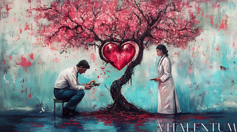 Emotional Heart Tree Scene AI Image