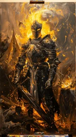 Medieval Knight in Flames Artwork