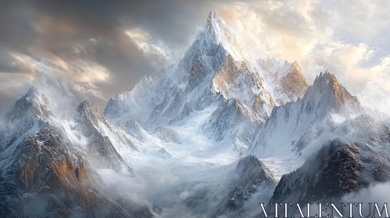 AI ART Snow-Covered Mountain Range