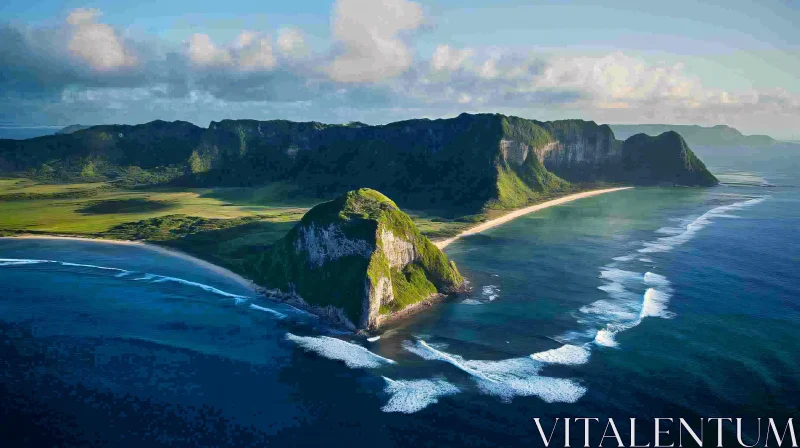 AI ART Scenic Island With Cliffs and Ocean Waves