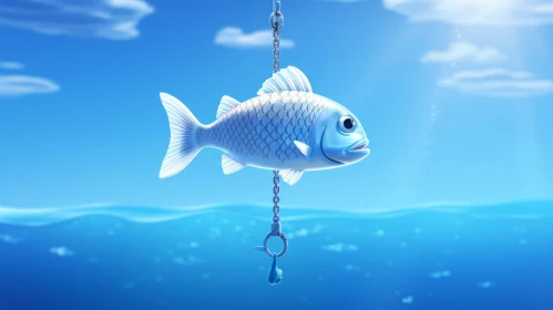 Captivating Illustration of a Suspended Fish in the Ocean