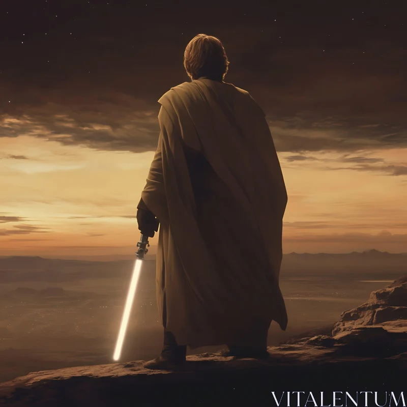 Sunset Contemplation: Jedi's Journey AI Image