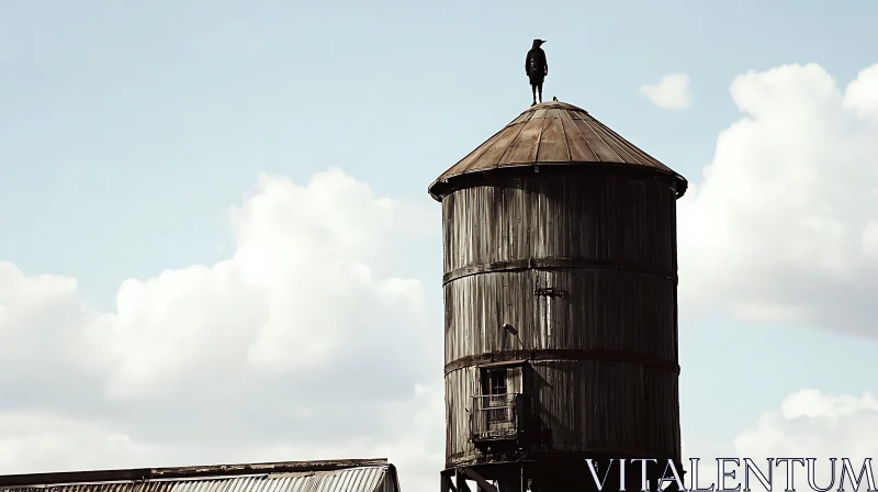 Rustic Water Tower with Person on Top AI Image