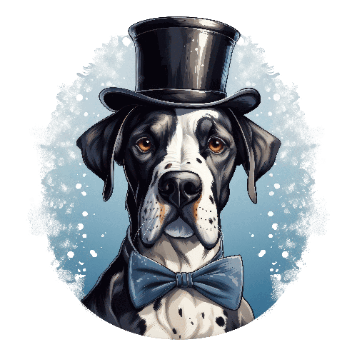 Elegant Great Dane in Top Hat and Bow Tie - Art Illustration POD Design