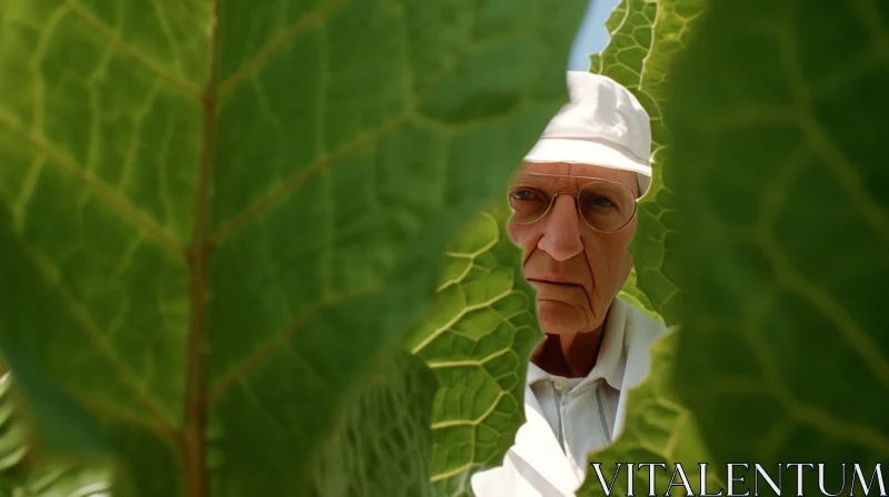 Enigmatic Portrait: An Old Man Concealed Behind a Towering Foliage AI Image