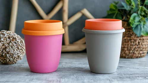 Elegant Coffee Cups in Pink and Gray