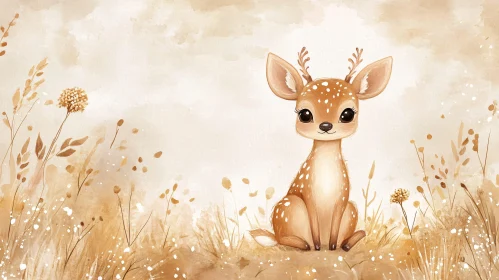 Adorable Deer Artwork in a Tranquil Natural Setting