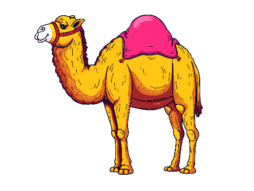 POD Design Friendly Cartoon Camel with Pink Saddle on Transparent Background