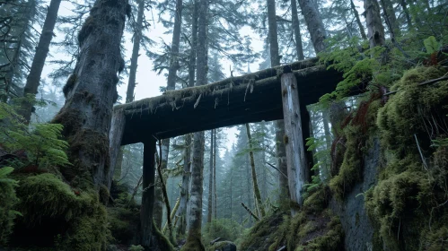 Misty Forest Wooden Bridge - Enigmatic and Serene