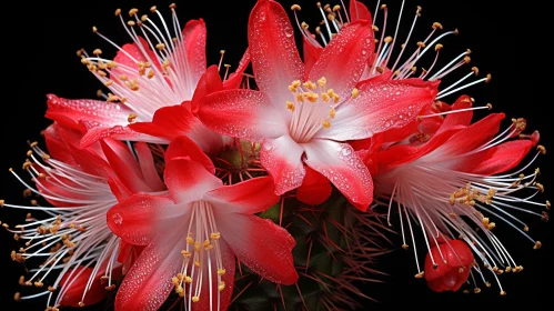 Red Cactus Flowers on Black Background - A Blend of Tradition and Femininity