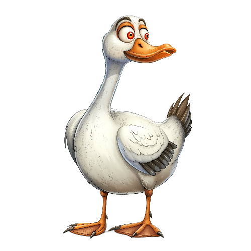 Surprised Cartoon Goose with Orange Beak - Unique T-shirt Design