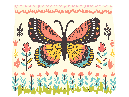 POD Design Whimsical Butterfly Digital Illustration with Bright Colors