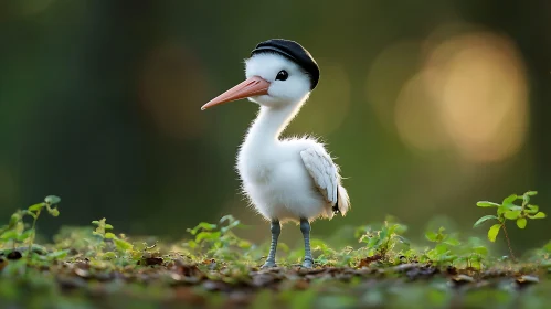 Bird with Hat on Green Foliage