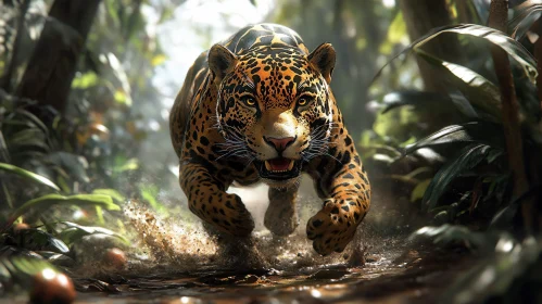 Leopard Sprinting in Jungle Wilderness