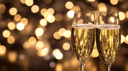 Sparkling Champagne Glasses with Bokeh Background