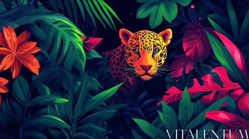 Leopard Among Lush Jungle Leaves AI Image