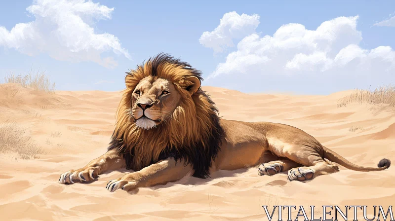 AI ART Lion Resting in Desert Serenity