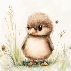 Charming Baby Bird Illustration with Big Eyes