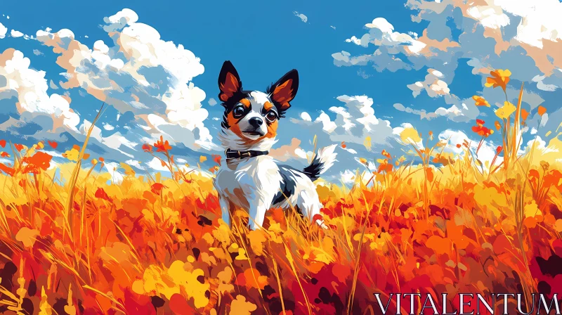 Playful Pup Amidst Blooms AI Image