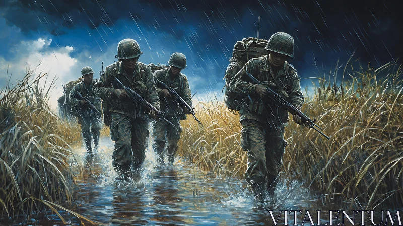 Military Patrol in Stormy Weather AI Image