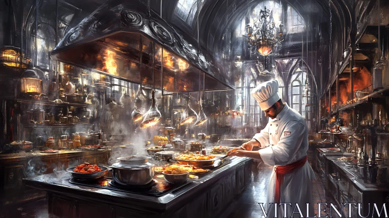 Culinary Master in an Ornate Kitchen AI Image