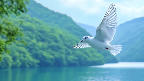 White Dove Over Serene Waters