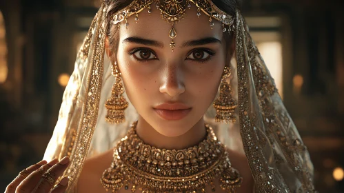 Portrait of Woman with Golden Adornments