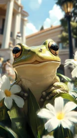 Charming Frog Among Blossoms