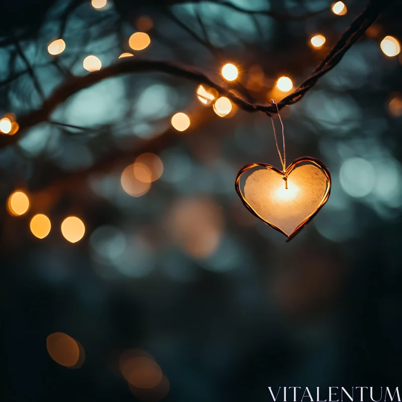 AI ART Glowing Heart Decoration on Twig