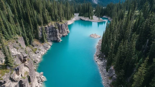 Serene Lake with Pine Forest and Cliffs