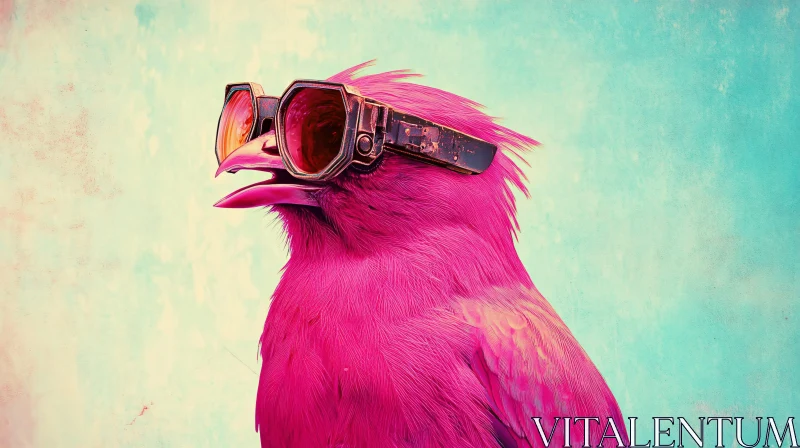 Whimsical Pink Bird in Aviator Gear AI Image