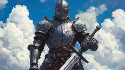 Armored Knight with Sword Against Sky