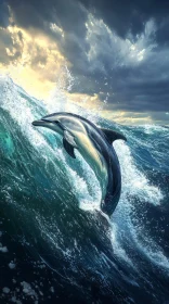 Majestic Dolphin in Sunset Ocean