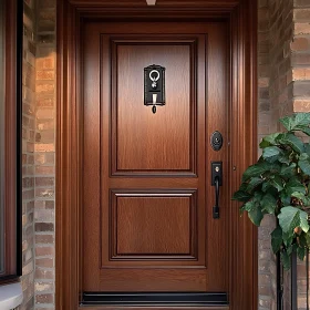 Intricate Wooden Door with Black Hardware