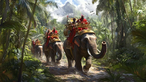 Procession of Elephants in Jungle