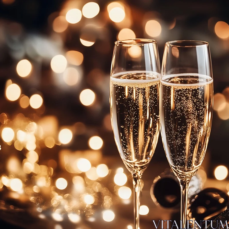 Elegant Champagne Flutes Festive Lights AI Image