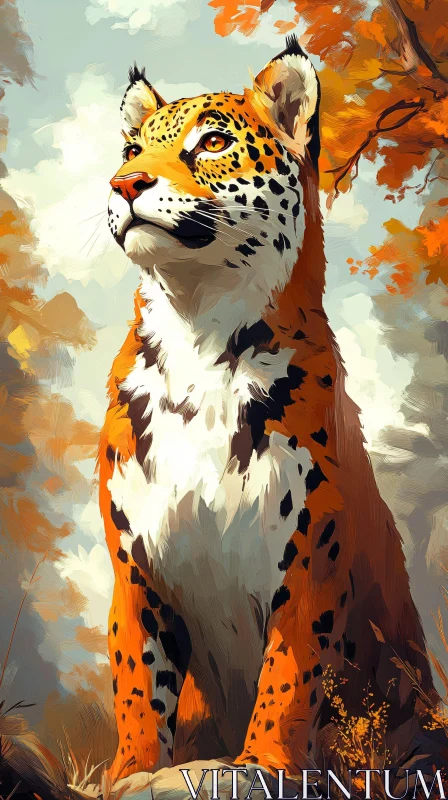 Leopard Artwork with Autumn Leaves AI Image