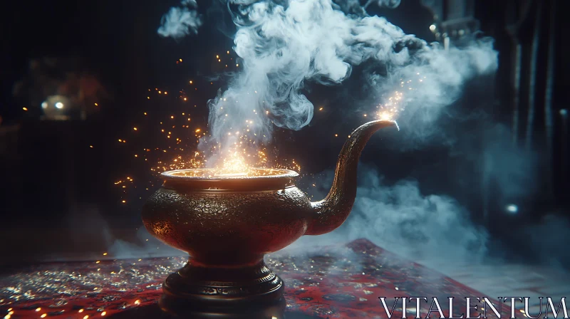 Golden Lamp with Magical Smoke AI Image