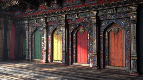 Row of Colorful Ornate Doors Interior