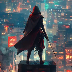 Rooftop Guardian in a Futuristic City