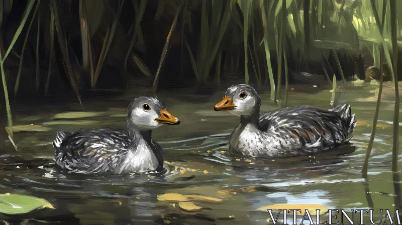 Ducks Amidst Reeds in Nature AI Image