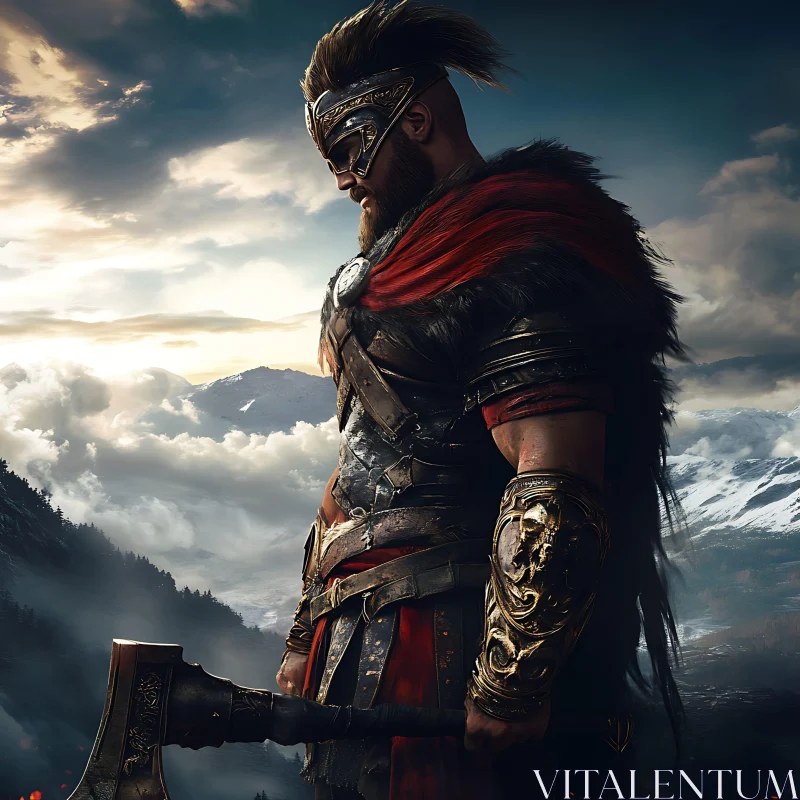 AI ART Armored Warrior in Mountain Landscape