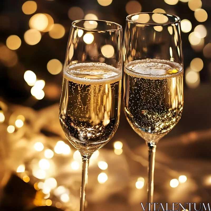 AI ART Two Champagne Glasses with Golden Bokeh