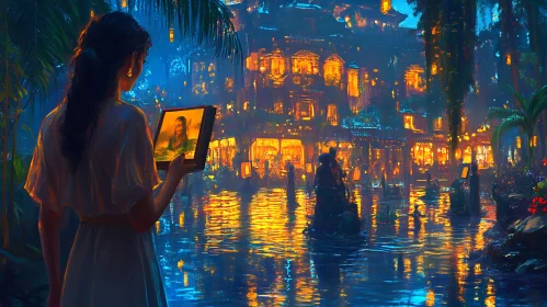 Woman with Painting by the Water