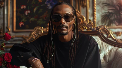 Snoop Dogg in Ornate Setting With Roses