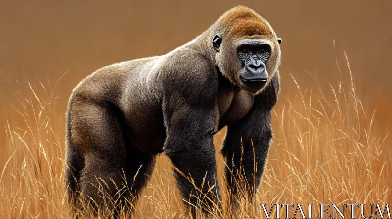 Gorilla Amongst Golden Grasses AI Image